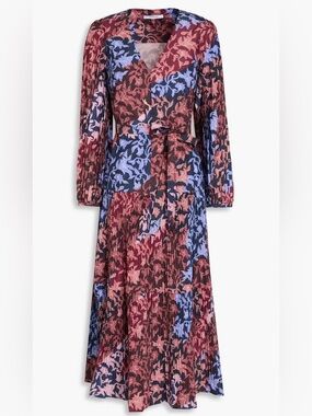 Derek Lam 10 Crosby Floral Print Pleated Midi Dress Size 10 Tie Waist